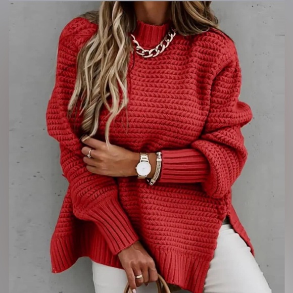 Elegant Red Turtleneck Sweater - Picture 1 of 4